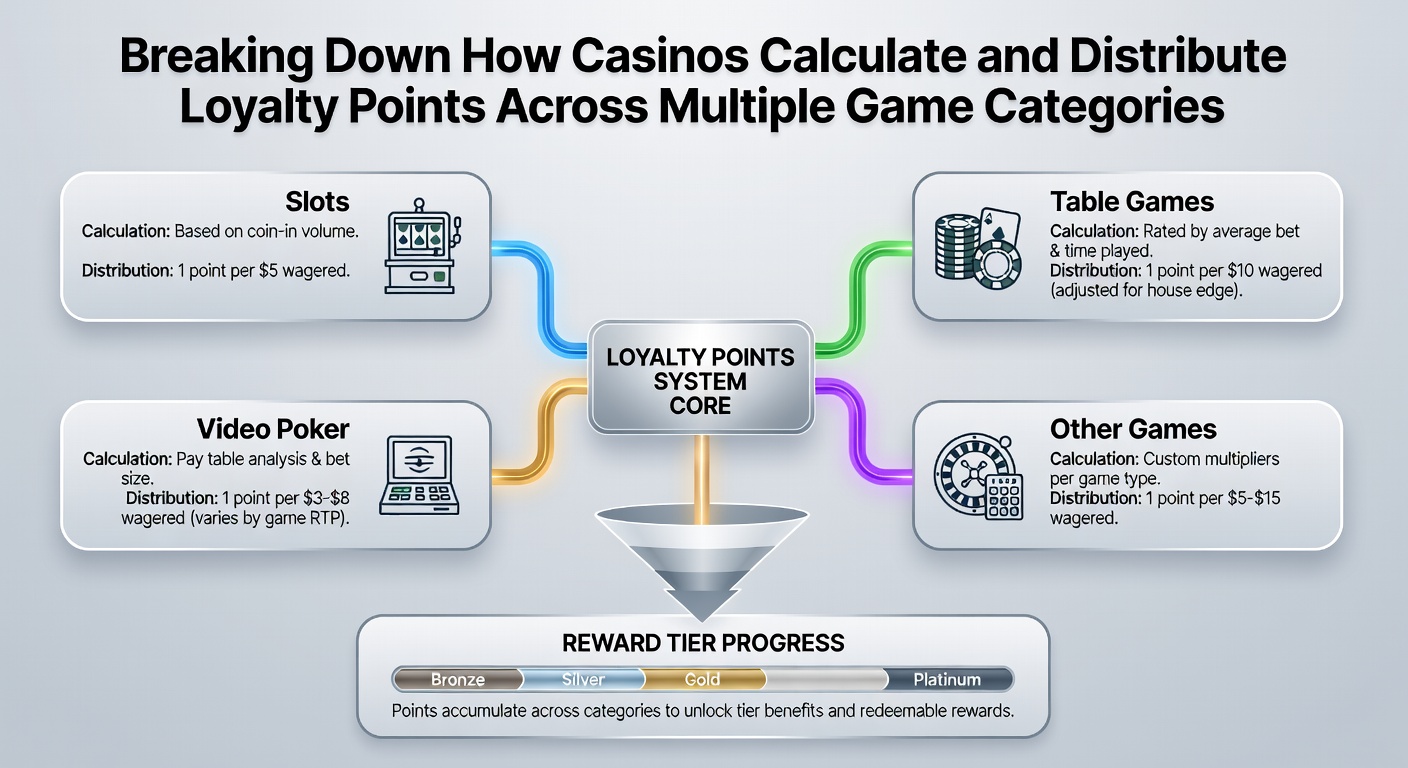 Breakdown of loyalty point multipliers by game category including tables and slots