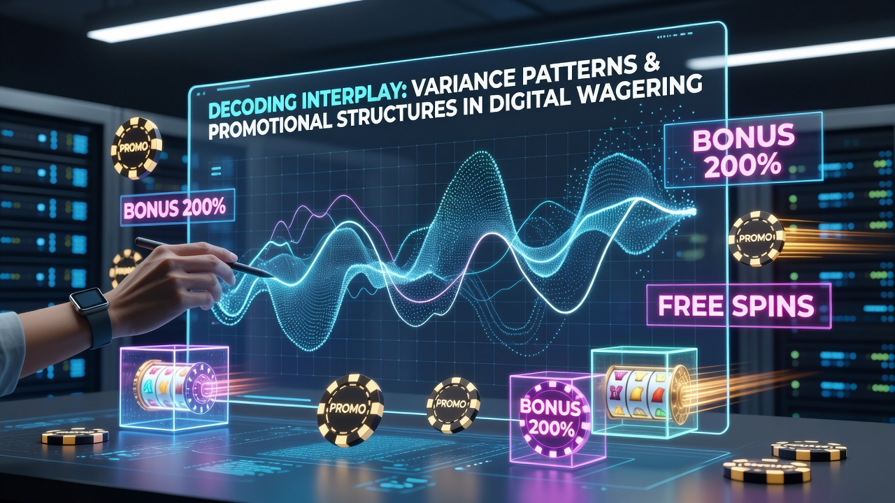 Digital interface displaying variance metrics alongside promotional banners on a wagering platform dashboard