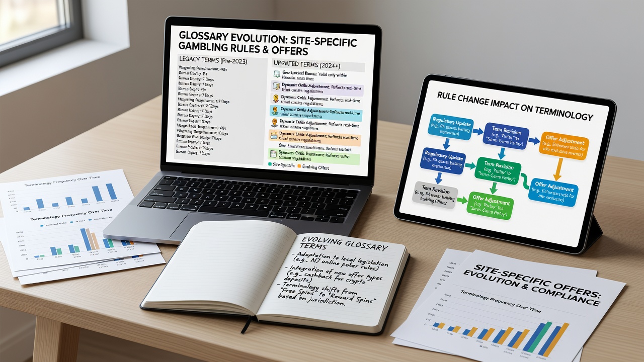 Illustration showing side-by-side comparison of updated glossary entries alongside regulatory notices and offer terms