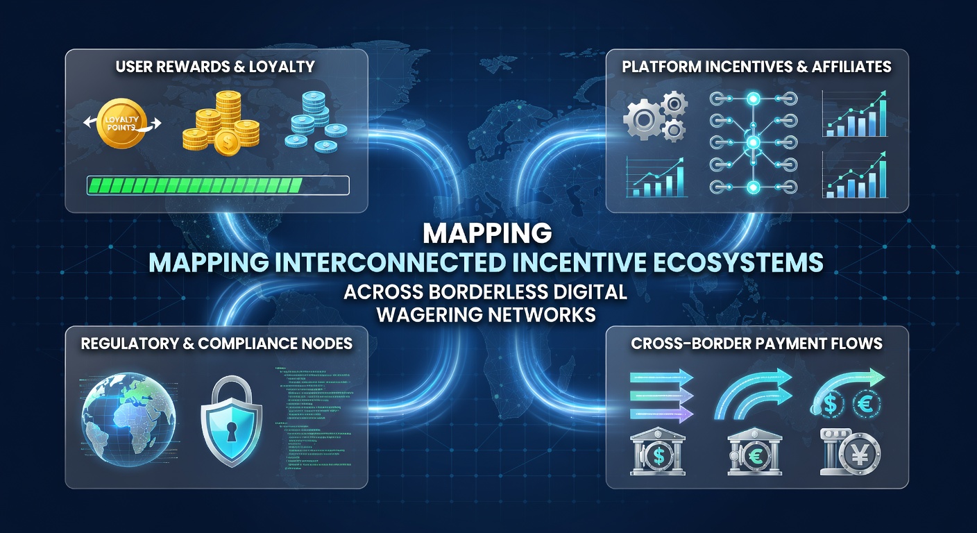 Visualization of interconnected digital wagering incentive networks spanning multiple borders and platforms