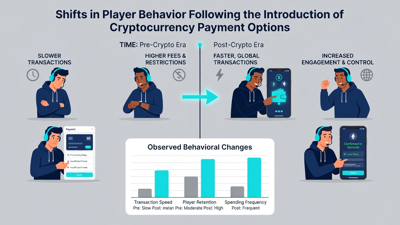 Analytics dashboard displaying shifts in player deposit patterns and session metrics after cryptocurrency integration