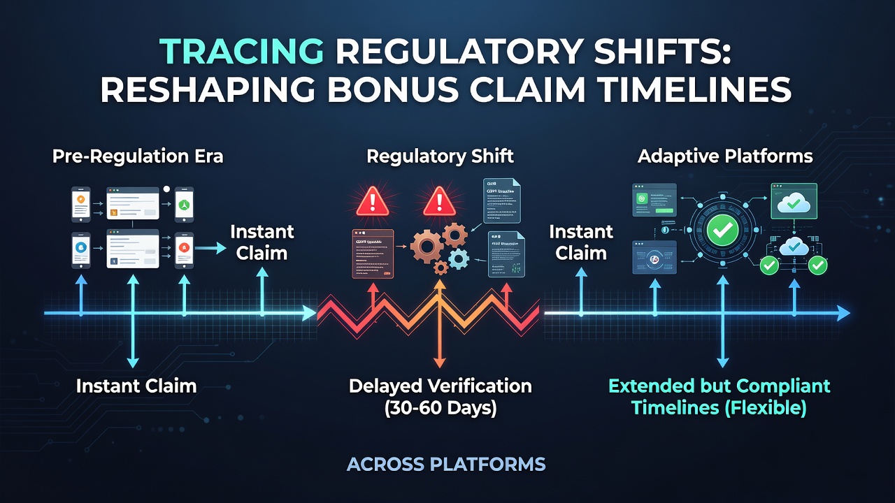 Regulatory documents and digital platform interfaces showing updated bonus claim procedures