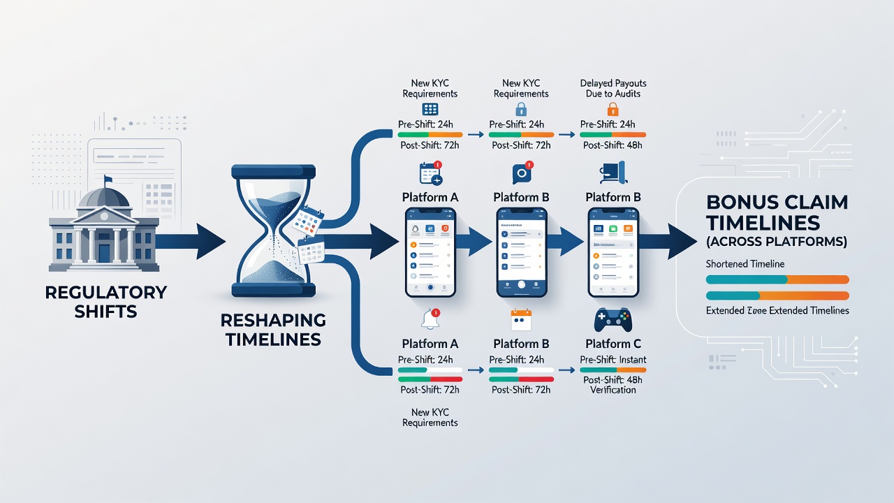 Digital dashboard displaying bonus timelines and regulatory compliance indicators across regions