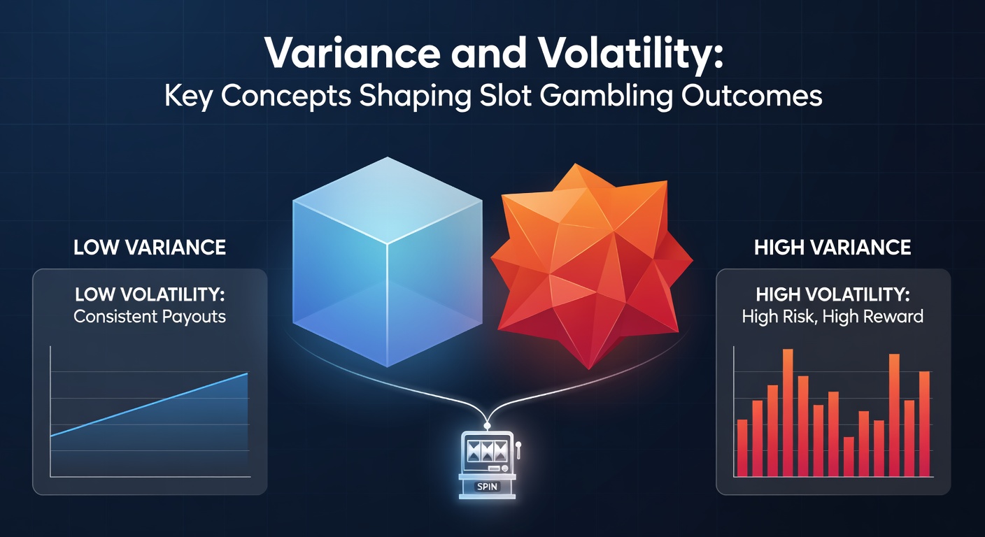 Infographic comparing low, medium, and high volatility slot payout distributions, with bar charts and spin frequency examples